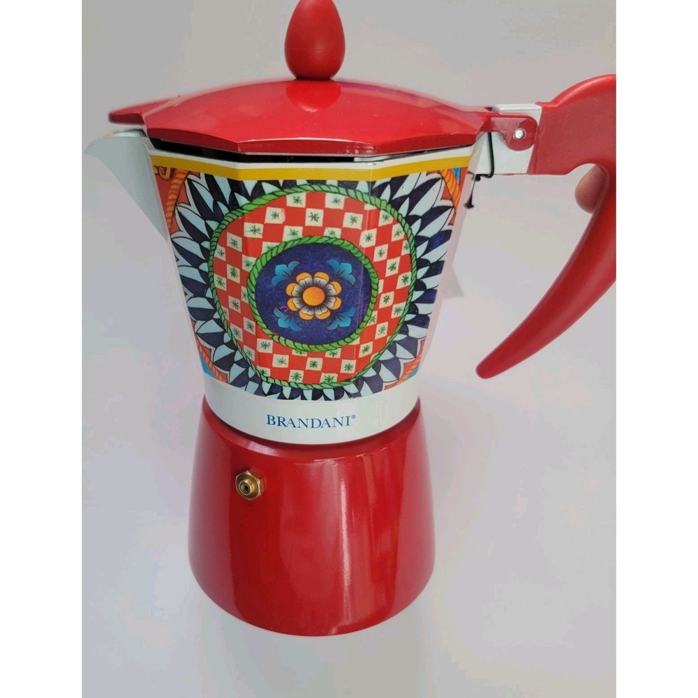 NEW Red‎ BRANDANI ITALIAN COFFEE MAKER 6 CUP MOKA POT Geometric Espresso
